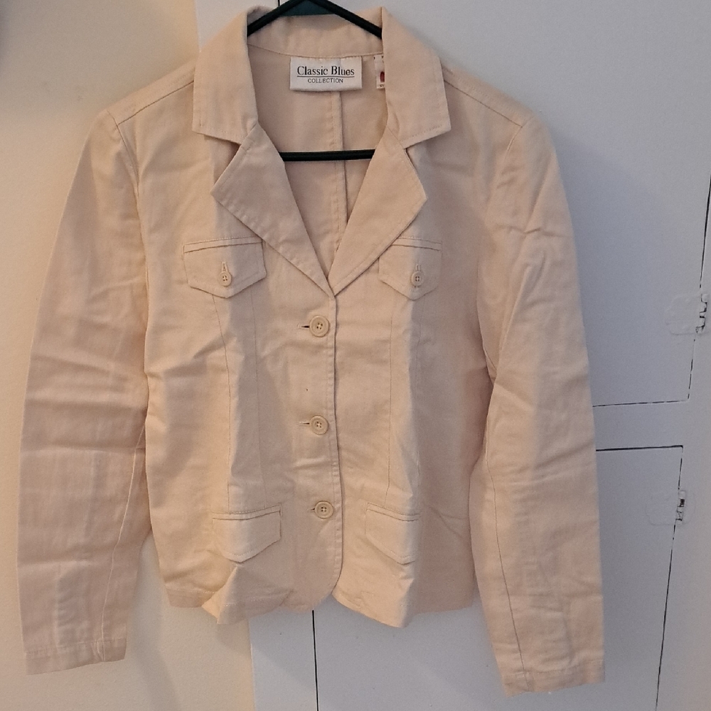 CLASSIC BLUES Collection Women's 100% Cotton Beige Blazer, Size Small, NWT